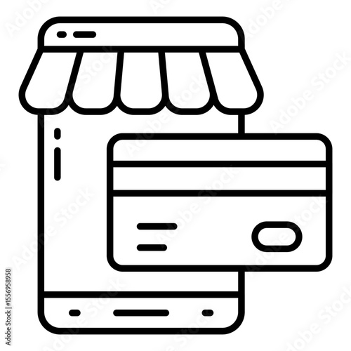 Card inside smartphone, icon of mobile card payment