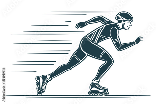 Rollerblader Racing Fast on a Park Path Illustration