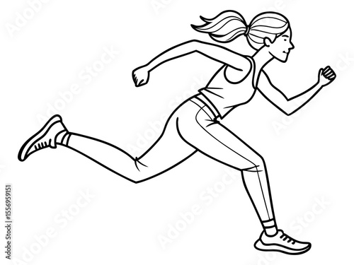 Running Woman in Full Motion on Clean White Background