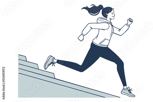 Athletic Woman Running Mid-Stride on White Background