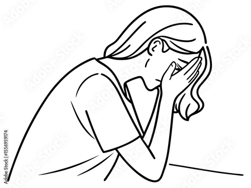 Upset Woman Hiding Face in Hands Illustration