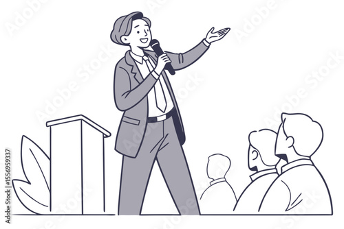 Business Conference Speaker Giving Presentation on White