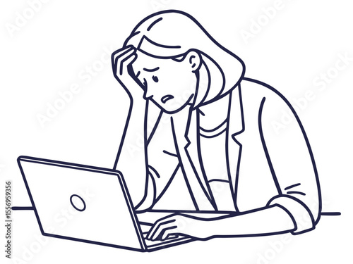 Frustrated Woman Using Laptop Under Stress on White