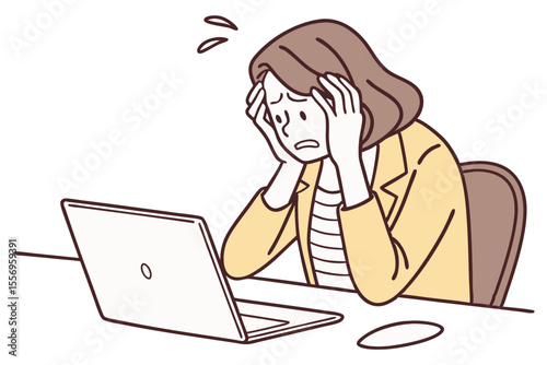 Stressed Female at Computer Overwhelmed with Workload