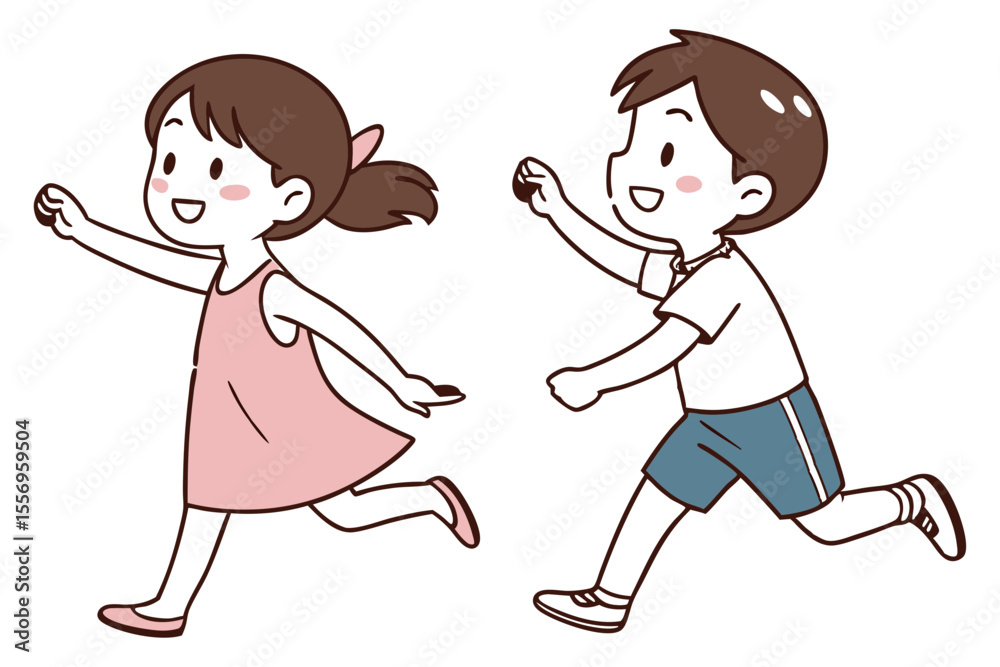Naklejka premium Toddler Boy and Girl Holding Hands Illustration