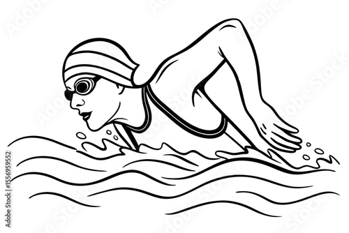 Triathlon Athlete in Mid Swim on Clean White Background