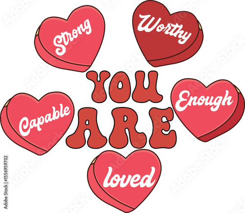 You Are Enough, Retro Valentines SVG design, Groovy Valentine's Day
