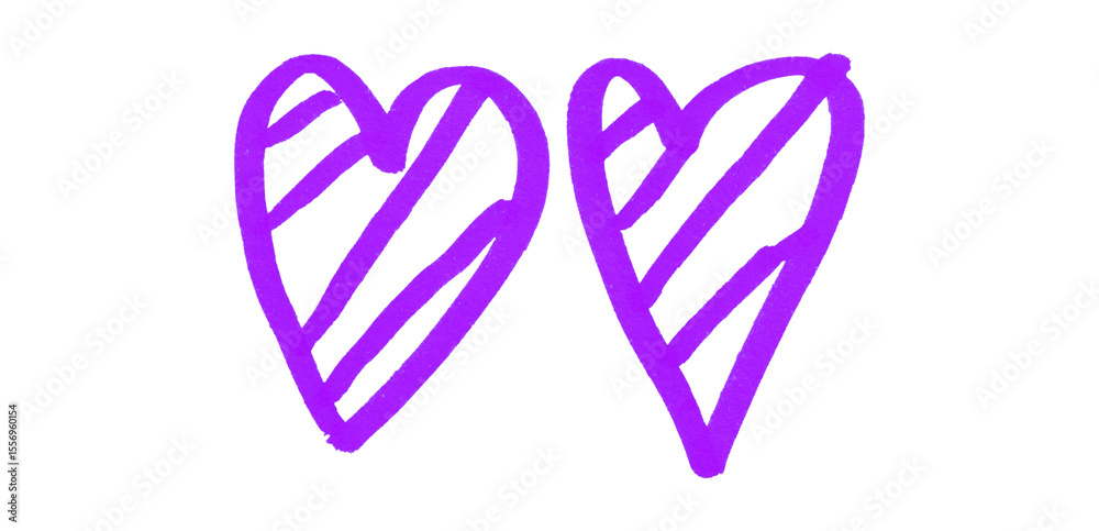 A purple heart drawn in ink sits on a transparent background. A purple heart drawn in ink sits on a transparent background.