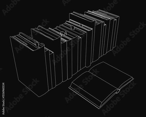 A neat stack of books on a black background, with the top one slightly tilted for visual interest. The white covers contrast sharply against the dark backdrop, creating a clean and minimalist.
