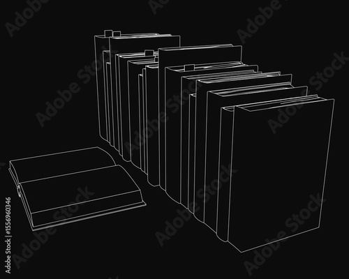 A neat stack of books on a black background, with the top book slightly tilted for visual interest. The white covers contrast sharply against the dark backdrop, creating a clean and minimalist.