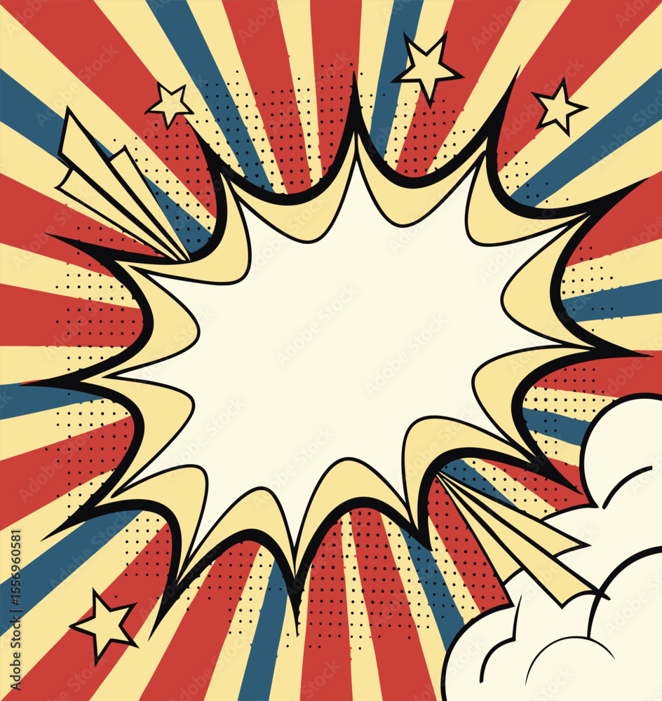 Obraz premium Retro comic speech bubble explosion effect,Vintage pop art superhero comic background.