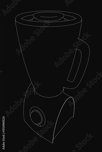A white outline of a blender on a black background, a minimalist vector illustration with clean lines and high contrast. The simple design is versatile for various uses.