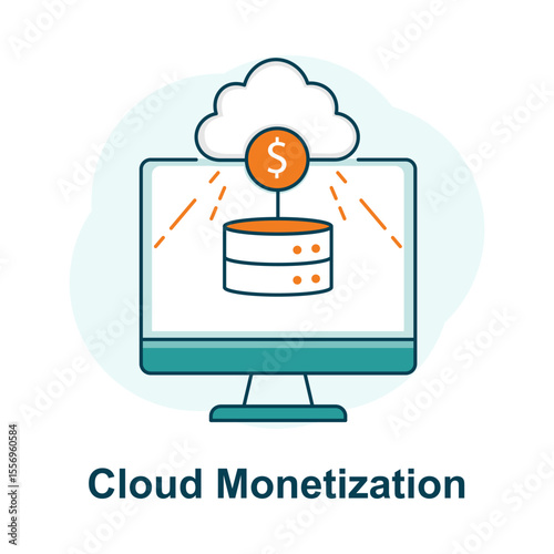 Cloud Monetization Icon, Cloud Revenue, Data Profit, Digital Income, SaaS Earnings, Online Monetization, Cloud Business Model, Server Earnings, Web Income