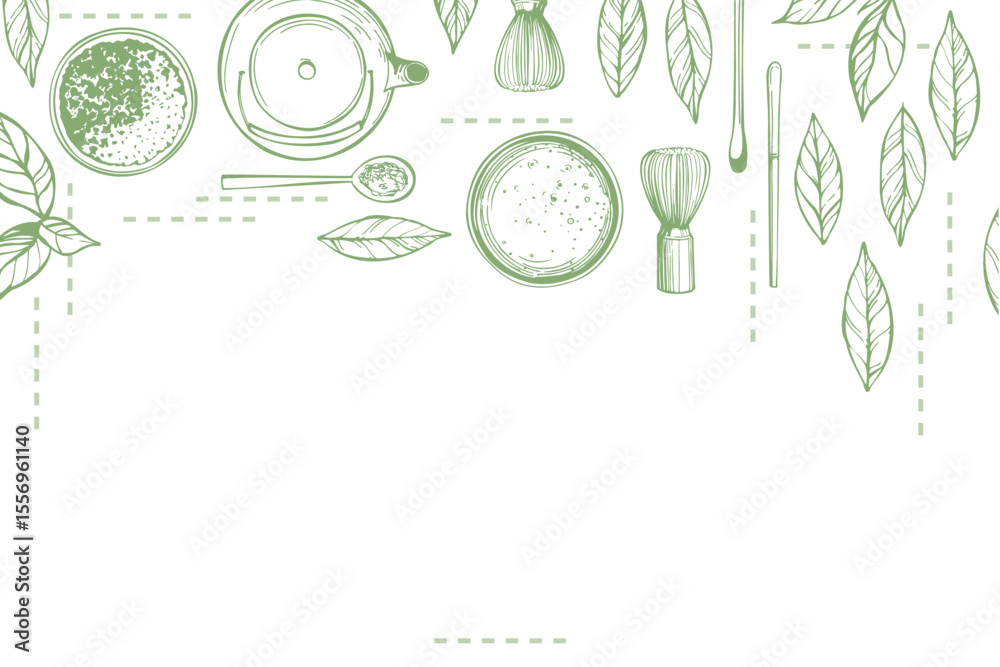 custom made wallpaper toronto digitalHand-drawn matcha tea set.  Vector background.  Sketch illustration