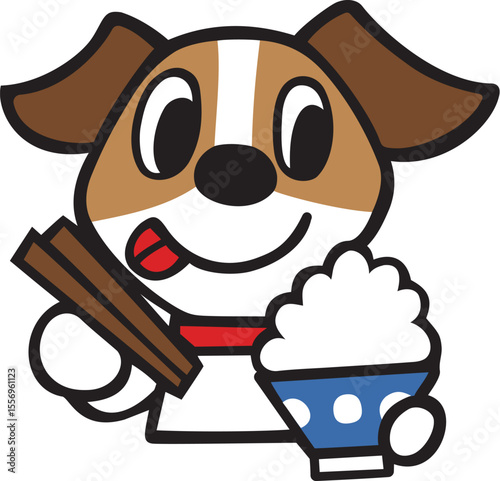 ジャックラッセルテリア犬キャラクター　ご飯いただきますポーズ