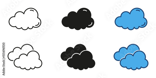 Cloud line and solid icon set. Cloud shaped symbols in various styles. Perfect weather symbol collection. Isolated vector illustration