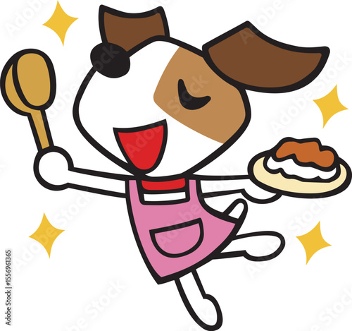 ジャックラッセルテリア犬キャラクター　今夜はカレーよポーズ