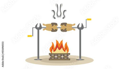 roasting chicken over a campfire