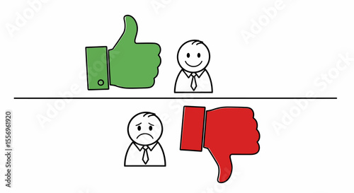 Green Thumbs Up and Red Thumbs Down Symbols with Stick Figures