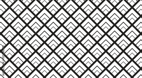 Seamless black and white geometric pattern with repeating diamond and line shapes in a modern minimal style. Ideal for backgrounds, textiles, wallpapers, and stylish architectural designs.