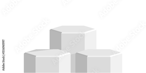 Hexagon podium stage pedestal and platform scene, a modern geometric display composition. Ideal for product showcases, awards presentations, digital promotions, and abstract architectural concepts.