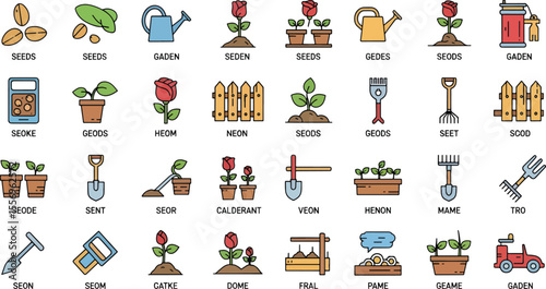Gardening Icons A Colorful Collection of EPS Vector Illustrations