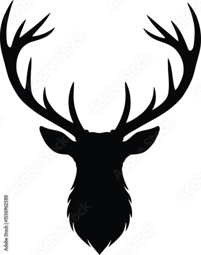 majestic black deer head silhouette with large antlers