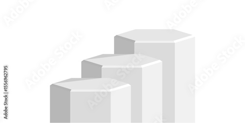Hexagon podium stage pedestal and platform scene, a modern geometric display composition. Ideal for product showcases, awards presentations, digital promotions, and abstract architectural concepts.