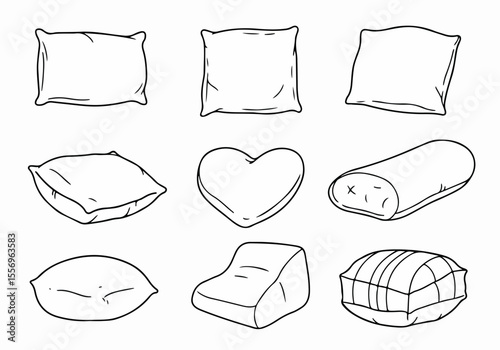 Hand drawn sketch collection of various pillow and cushion shapes