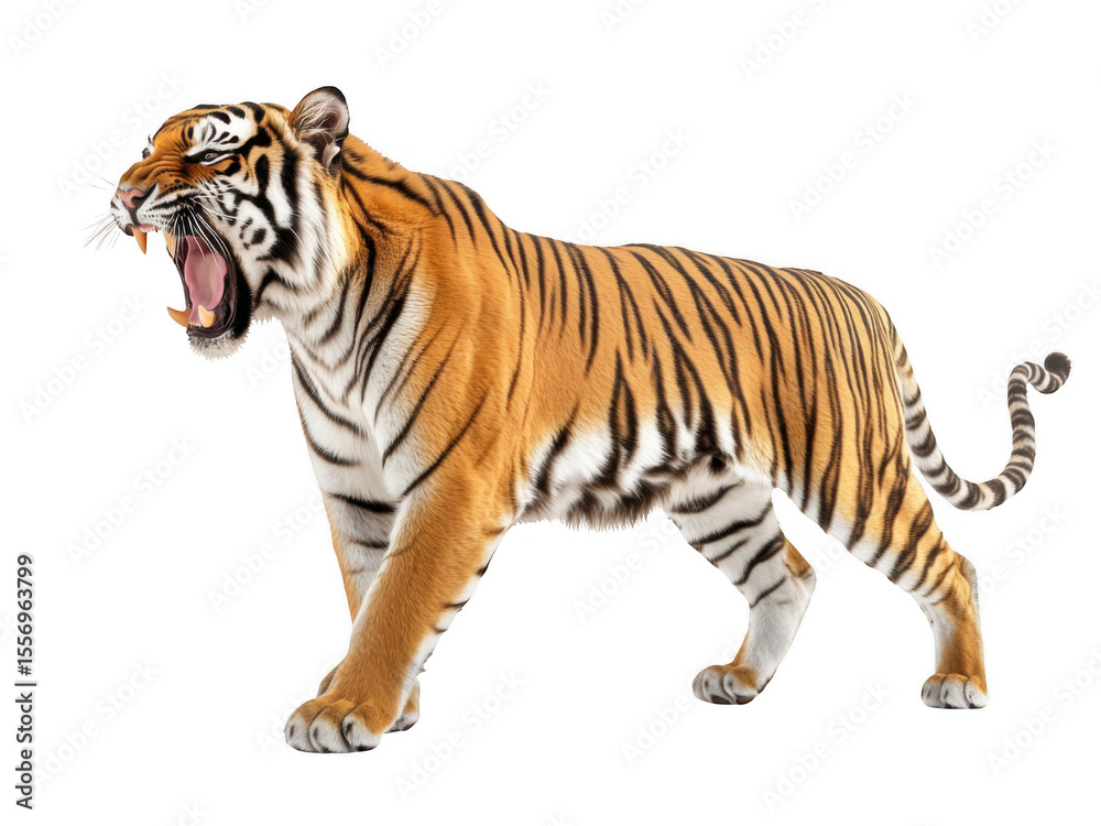 Fototapeta premium Tiger in action jungle environment cutout png with transparent background for graphic design