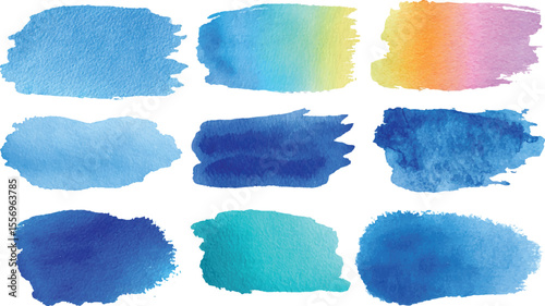 color full set watercolor stain transparent background vector, Colorful watercolor brush strokes vector. Png Ink color smoke blot on transparent Abstract background