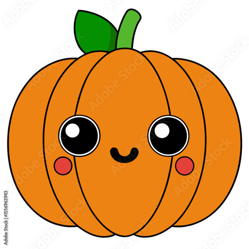 Cute kawaii cartoon pumpkin with big eyes and rosy cheeks