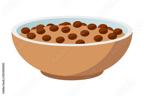A bowl of delicious chocolate cereal with milk isolated on a white background