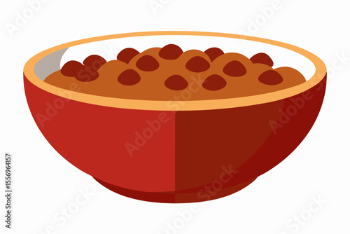 Flat design illustration of a red bowl filled with brown beans and rice