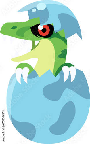 Cartoon Dinosaur Hatching from Egg