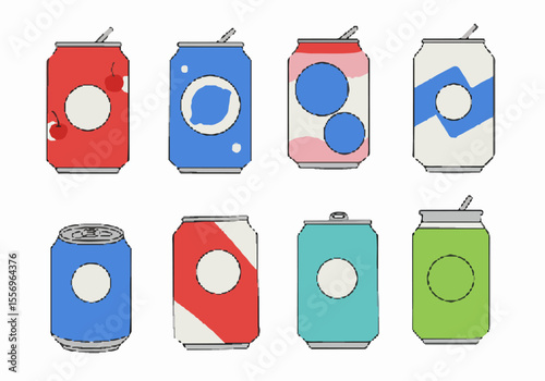 Stylized and Colorful Collection of Beverage Cans Illustration