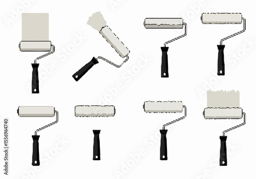 Set of Paint Roller Illustrations and Icons for Home Improvement and Renovation Projects