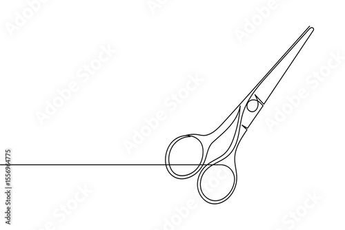 Simple scissors outline continuous line drawing isolated on white background