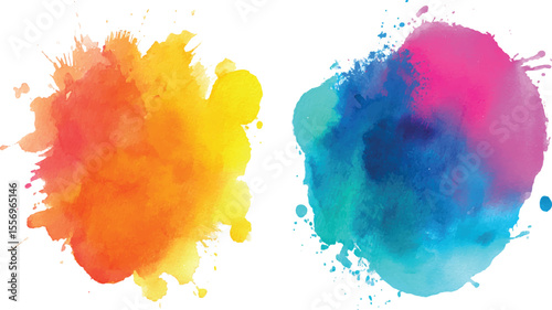 Colorful watercolor brush stroke collection, Vector watercolor abstract hand painted texture transparent background.