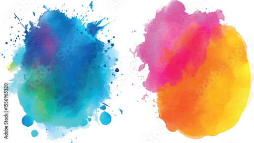 set of Watercolor vector color full brush splatter strokes collection, color transparent background 