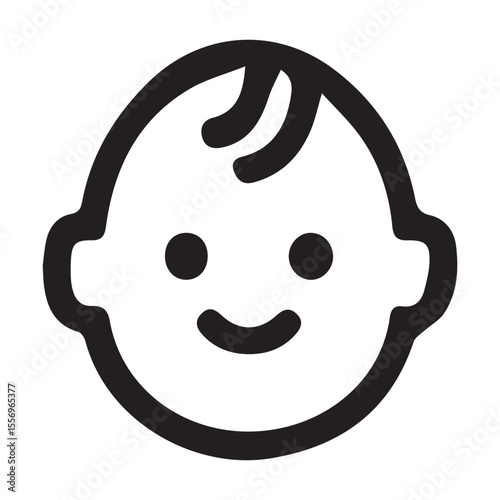 Simple black and white outline drawing of a smiling baby's head.