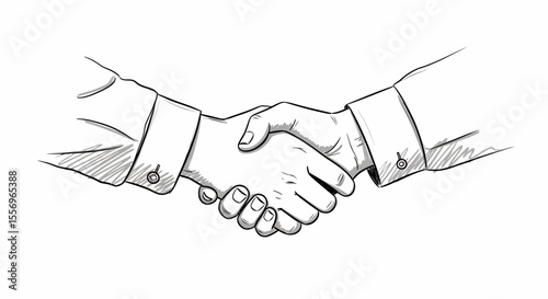Handshake illustration, formal business agreement, detailed sketch, monochrome style.