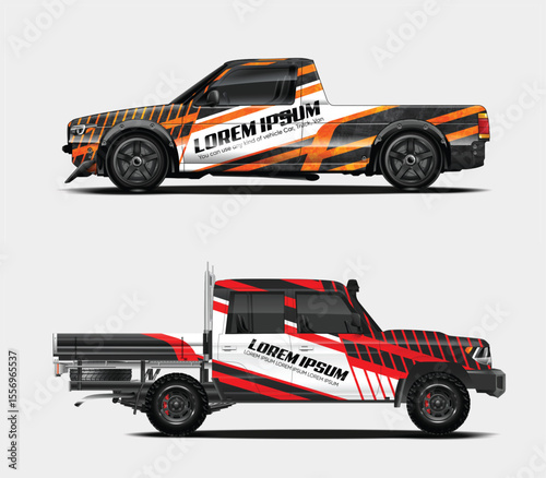 Two Pickup Truck Designs with Bold Graphic Wraps