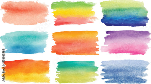 Vector collection of color full paint, brushes, ink brush stroke, line on white background.