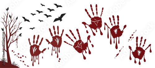realistic bloody handprint marks dripping blood
