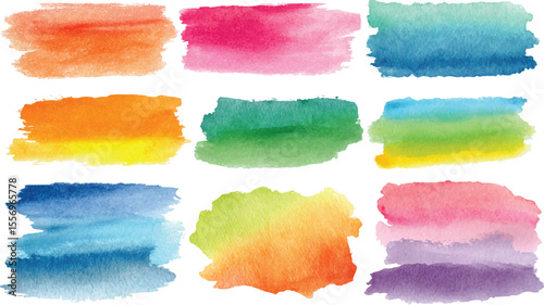 Colorful watercolor patch background vector, Brush round button brushes grunge circle, set paint splash background