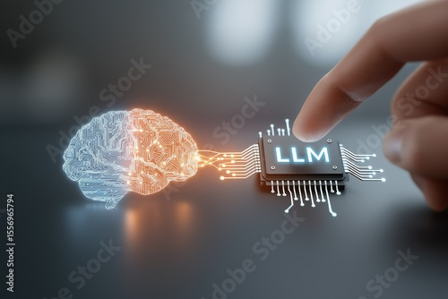 A hand connecting a human brain icon with an 