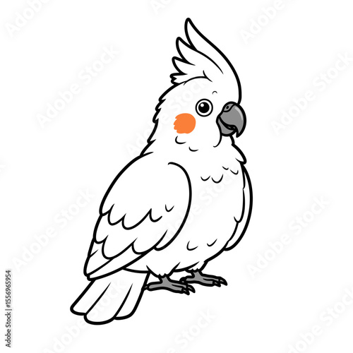 Illustration of a white cockatoo with orange cheek silhouette