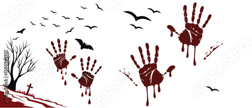 realistic bloody handprint marks dripping blood