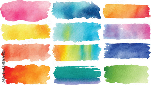 Vector set of color's brush strokes, Vibrant spectrum colors vector acrylic paint stains transparent background 